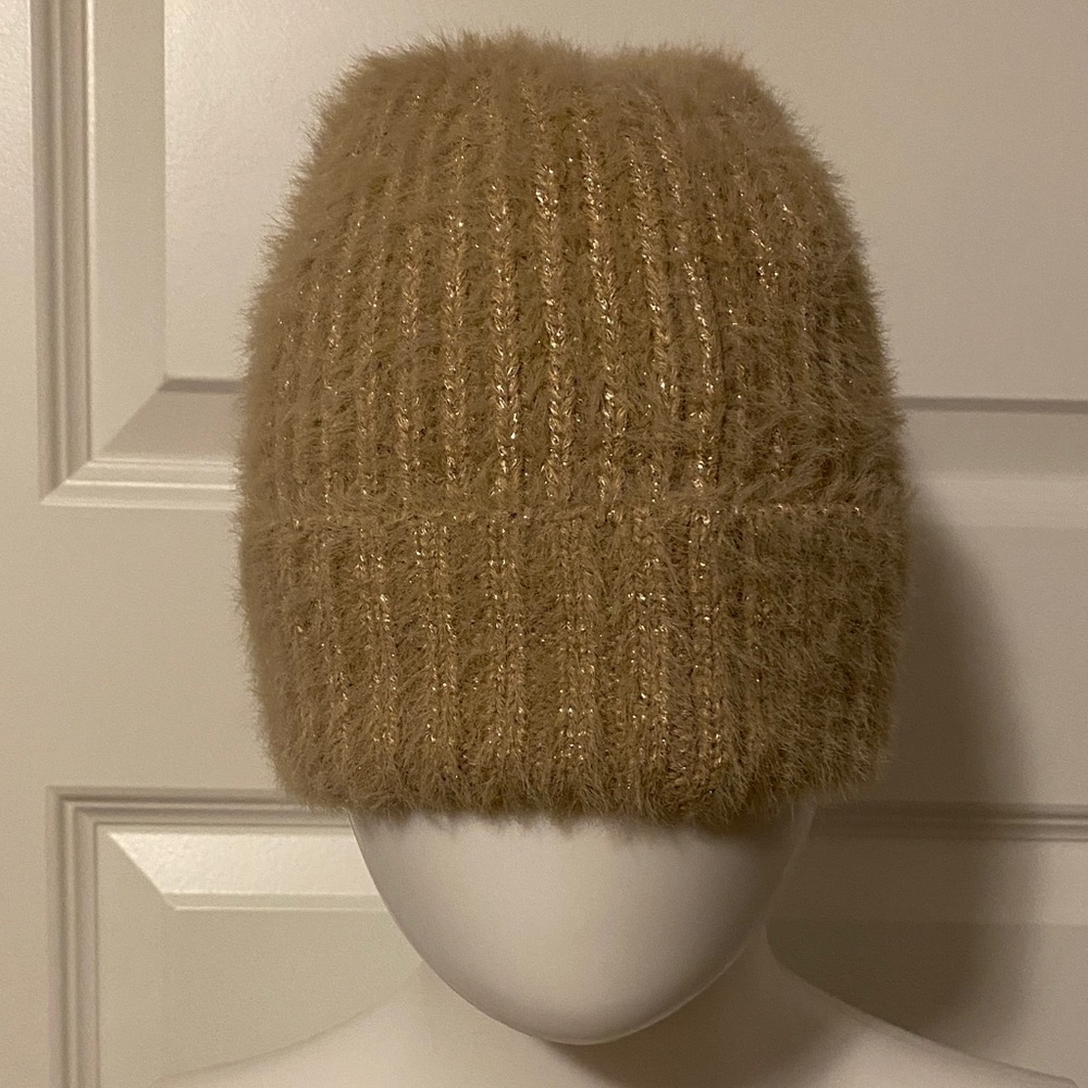 Express Tan Fuzzy Knit Hat